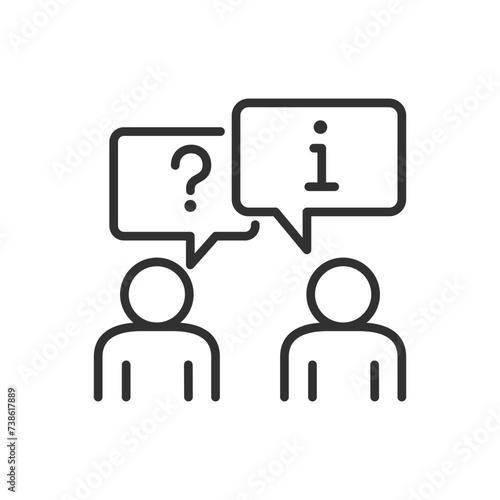 Question and answer, linear icon. Dialogue, two people talking, one person asks the other answers. Counselling. Line with editable stroke