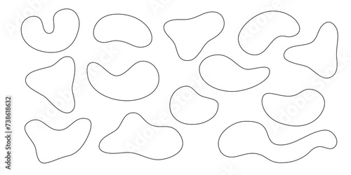 Liquid irregular amoeba blob shapes silhuette vector collection isolated on white background. Fluid bobble blotch forms set, deform drops