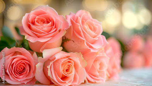 bouquet of pink roses close up