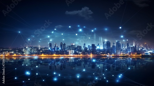 Smart city and abstract dot point connect with gradient line and aesthetic Intricate wave line design , big data connection technology concept © Elchin Abilov