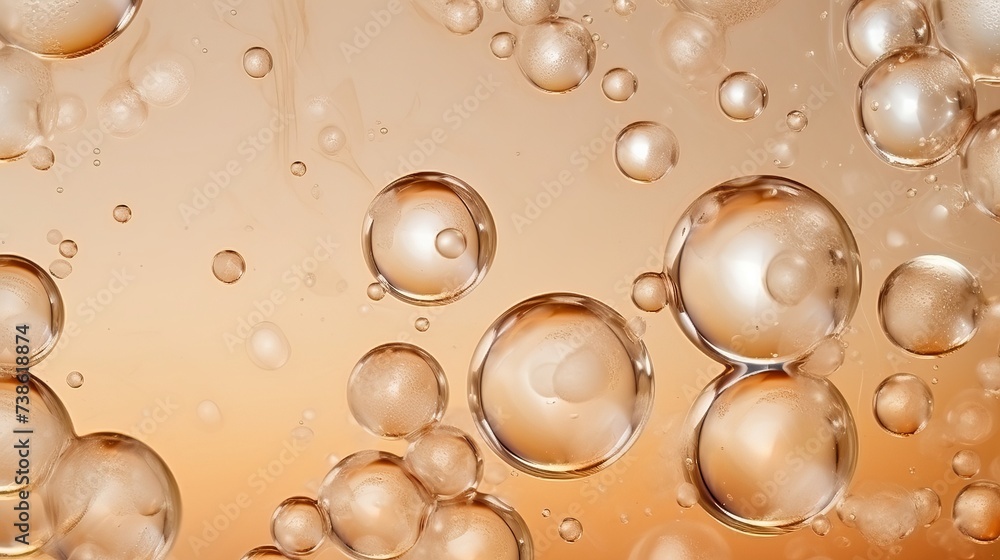 Soap bubbles in water in a membrane on brown paper, top view