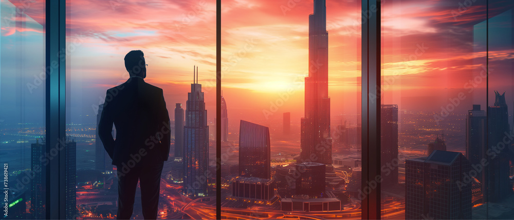 a man stands near window , wearing a business suit, motivation to achieve success goals, personal growth. Concept of success and achieving goals a man stands near window , wearing a business suit, motivation to achieve success goals, personal growth. Concept of success and achieving goals