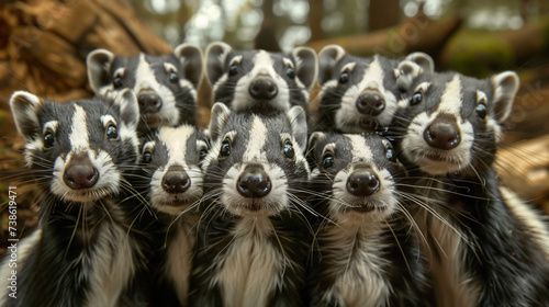 A group of funny skunks making a selfie. photo