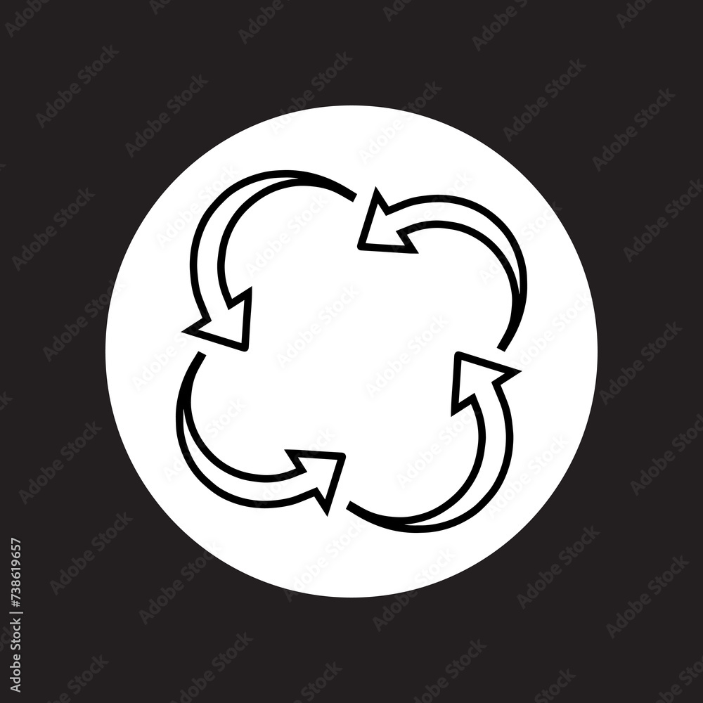 Repeat icon vector. Recycle logo design. Rotation vector icon illustration in circle isolated on black background Repeat icon vector. Recycle logo design. Rotation vector icon illustration in circle isolated on black background