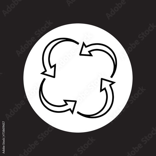 Repeat icon vector. Recycle logo design. Rotation vector icon illustration in circle isolated on black background