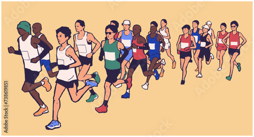 Stylized illustration of marathon runners in color