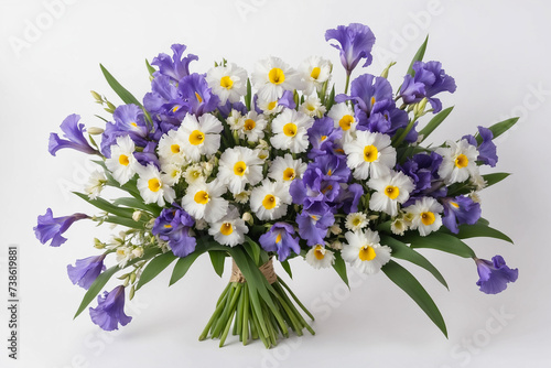 a bouquet of colorful irises and daisies