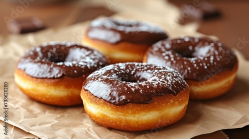 Donuts with chocolate on a wooden background, selective focus. © nataliia_ptashka