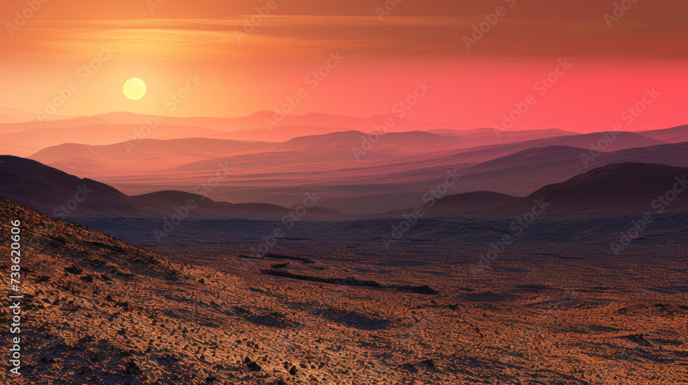 Landscape of planet Mars, red barren lifeless land
