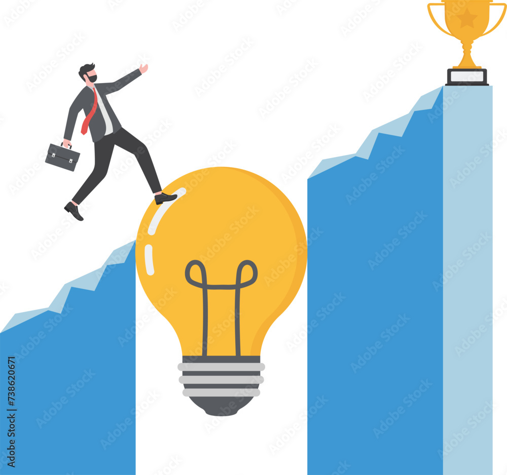 Success business idea, innovation or invention to reach goal, entrepreneur start new business, solution or career achievement concept,
Success business idea, innovation or invention to reach goal, entrepreneur start new business, solution or career achievement concept,