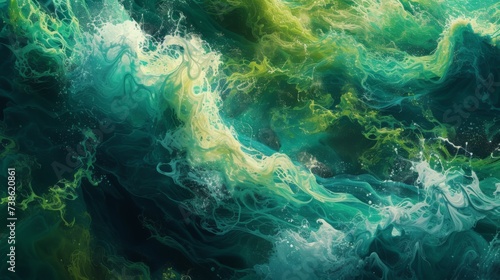 Abstract Representation of Ocean Waves in Green and Blue - Earth Day Theme.