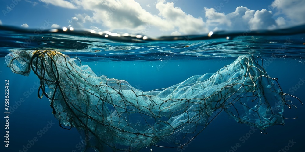 Oceanic pollution caused by discarded fishing nets, Generative AI Stock ...