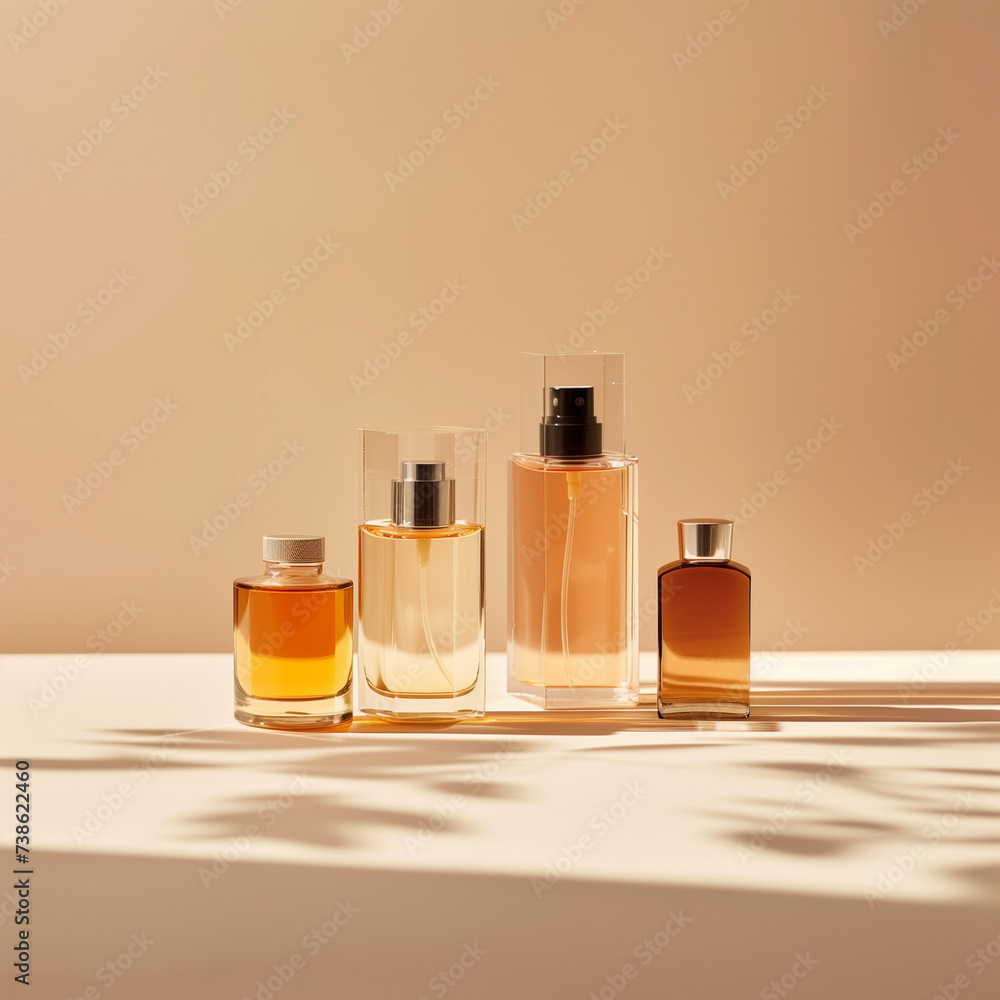 Elegant Perfume Bottle on Beige Background: Timeless Fragrance in a Captivating Presentation Elegant Perfume Bottle on Beige Background: Timeless Fragrance in a Captivating Presentation