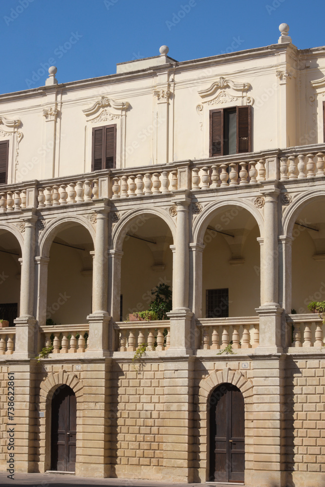 Detail of the Palazzo del Seminario (seminary building). Lecce, Apulia, Italy	