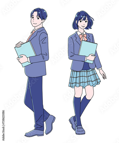 本を持った男子学生と女子学生のセット