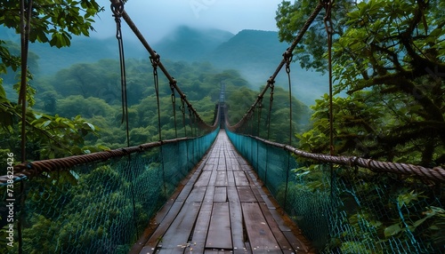 suspension bridge in the forest canopy tree tops