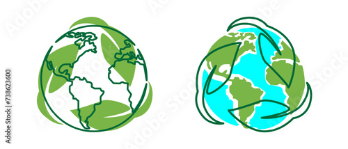 Earth and recycling logo, green vector concept. illustration.