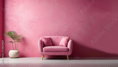 Pink modern armchair  Background is pink empty wall  Minimalist interior design.