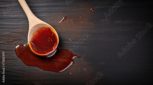 Barbecue sauce with basting brush over stone table with room for copy space. photo