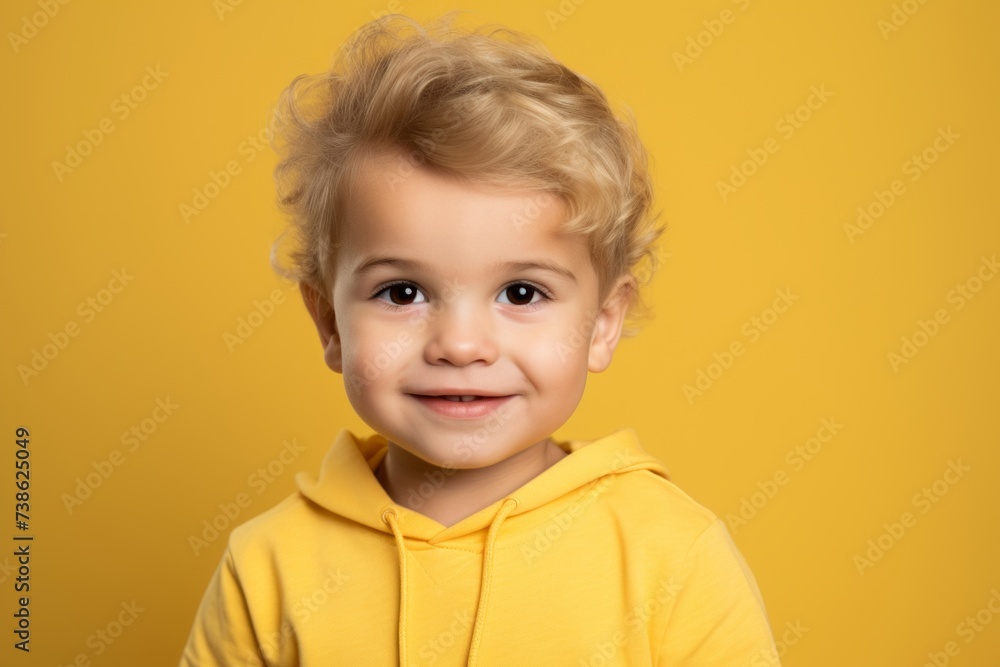 Portrait of a cute little boy in a yellow shirt on a yellow background Portrait of a cute little boy in a yellow shirt on a yellow background