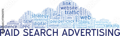 Paid Search Advertising word cloud conceptual design isolated on white background.