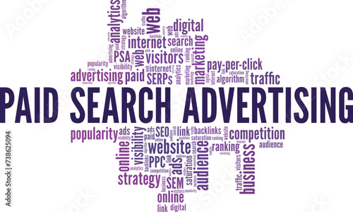 Paid Search Advertising word cloud conceptual design isolated on white background.
