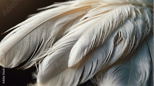 Soft white feathers close up texture with sunlight gentle background from Generative AI