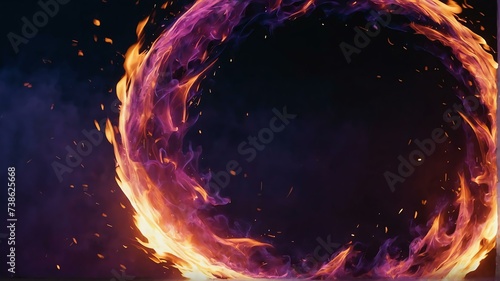 Abstract of purple pink fire flame circular vortex swirling with bright light and glowing ember particles, motion concept from Generative AI