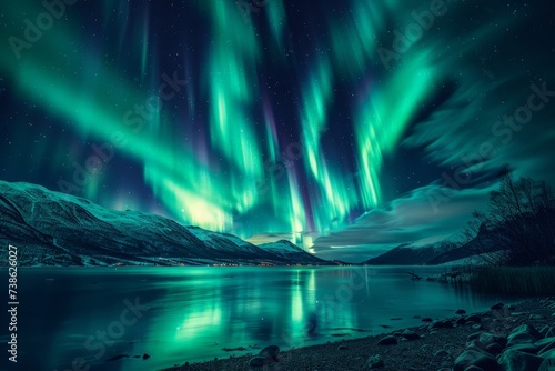 Wallpaper Mural Northern lights dancing over a secluded lake, magical and mystical nature landscape Torontodigital.ca