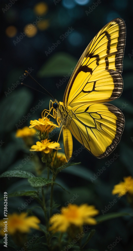 Fototapeta premium Butterfly, Flowers, Spring, Nectar, Colorful, Night Scene