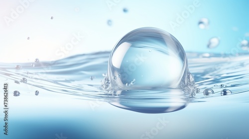 Cosmetic moisturizer bubble on the water surface, Cosmetic Essence, Liquid bubble, Molecule inside Liquid Bubble on the water background, 3d rendering