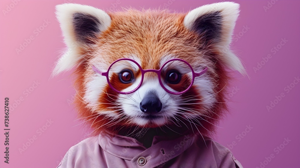 Obraz premium Red Panda Wearing Glasses in Purple Digital Manipulation