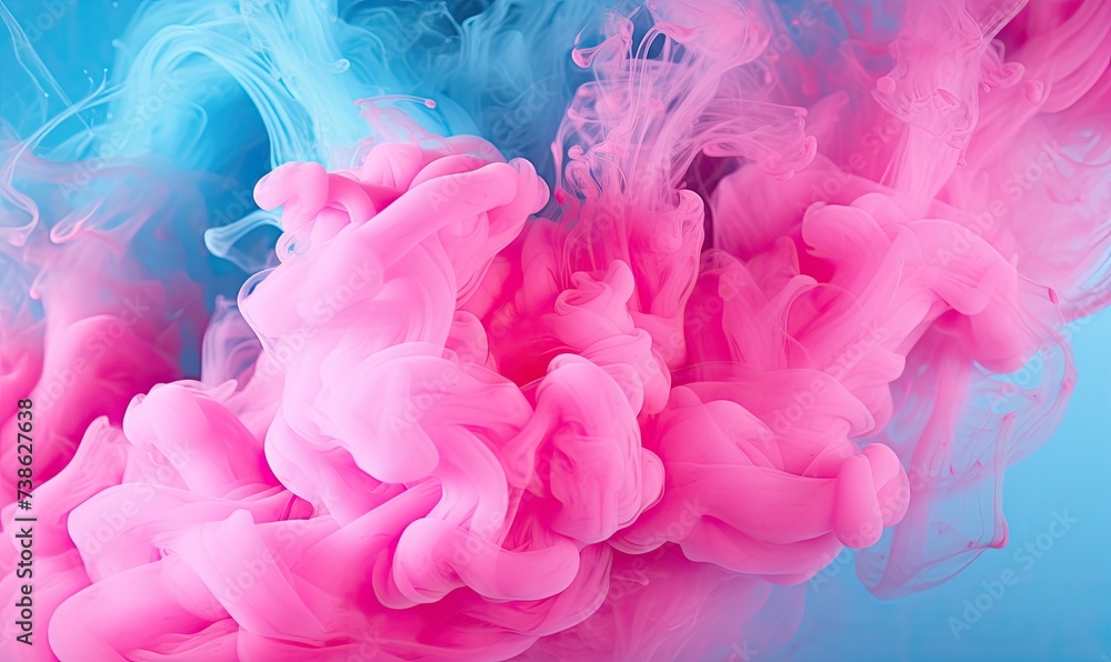 A Delicate Dance of Pink and Blue Ink in Swirling Water