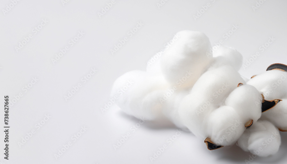 Cotton wool on white background with copy space Cotton wool on white background with copy space