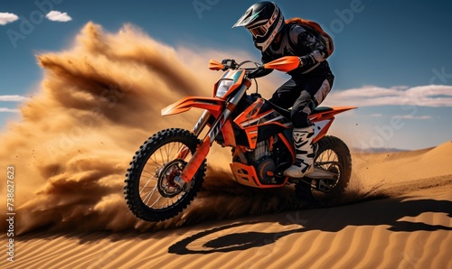 Thrilling Adventure: Man Riding on the Back of a Dirt Bike photo