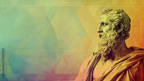 Colorful Gradient Illustration of Greek Pythagoras with Side Design Of Philosopher photo