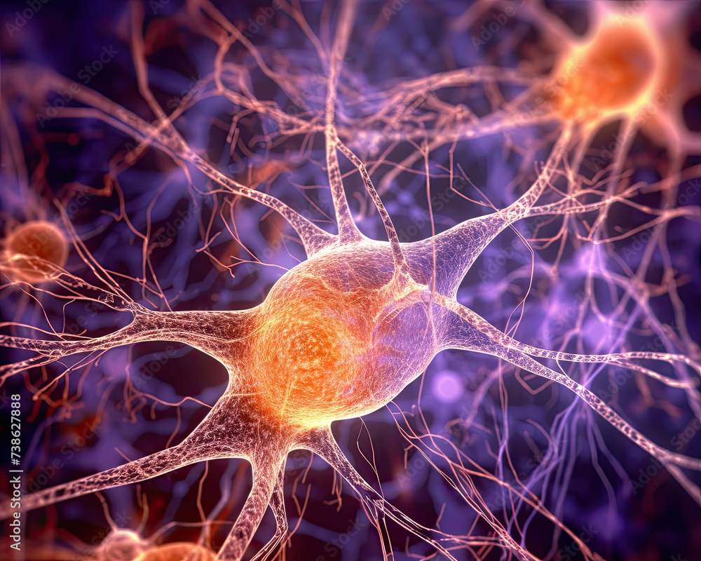Obraz premium Illustration of synapses firing in brain neurons in human brain