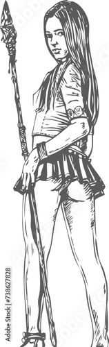 Sexy girl with a spear. Sketch hand drawing adult. Vector