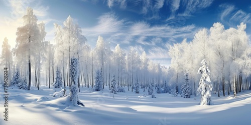 On a beautiful winter day, the snow-covered forest glistened under the blue sky as nature's delicate touch transformed the landscape into a stunning Christmas scene, where the tree, Generative AI © Image Quotient