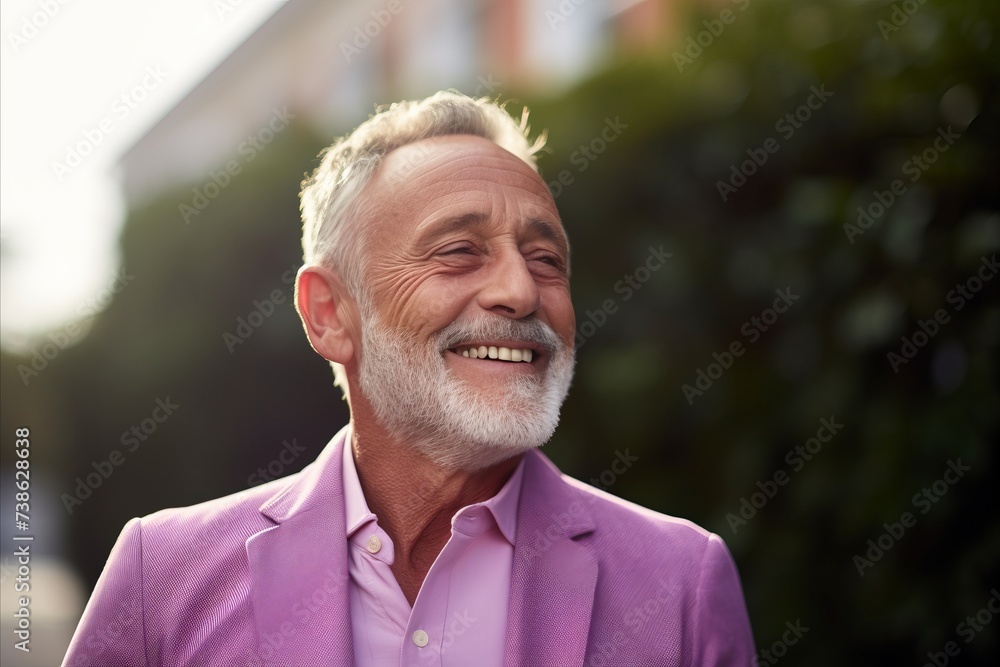 Portrait of happy senior man with grey beard and mustache outdoors. Portrait of happy senior man with grey beard and mustache outdoors.