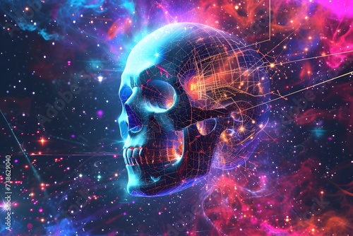 abstract human death skull in space  #738629040