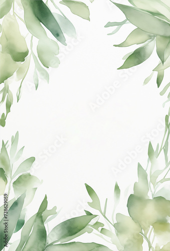 Watercolor leaves, wedding or birthday invitation template.
