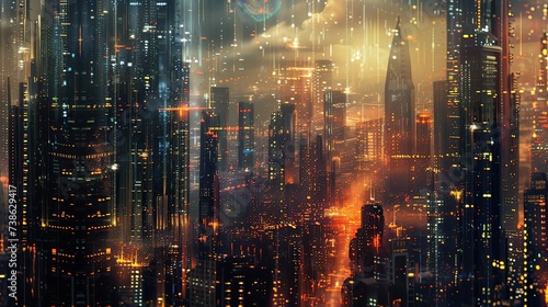 cyberpunk  futuristic city, upscale, abstract, striking, background design, design elements
