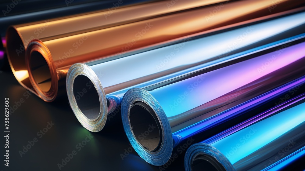 Fototapeta premium Rolls of holographic foil metallic material