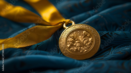 gold medal with ribbon single, generative ai