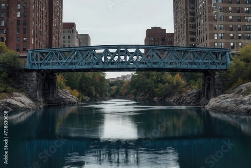 Spectral Urban Heights Ethereal Visualization of an Historic City Bridge in Steel Grey and River Blue