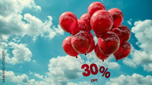 Red balloon with 30 percent discount promotion