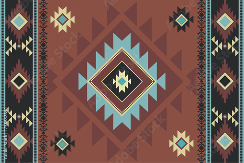 Ethnic fabric pattern, brown, black, yellow, geometric shapes for textiles and clothing, blankets, rugs, blankets, vector illustration.