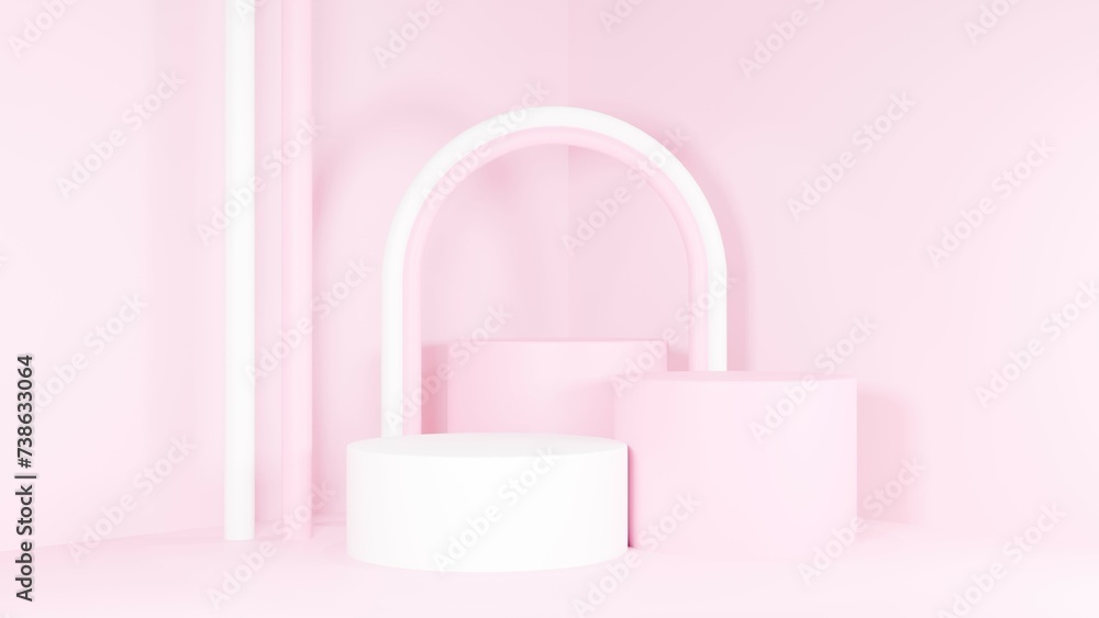 3D Rendering pastel pink background with white podium 3D Rendering pastel pink background with white podium