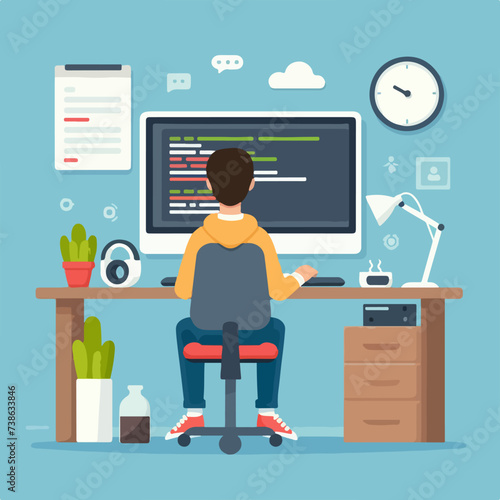programming banner coding best programming languages flat illustration concept